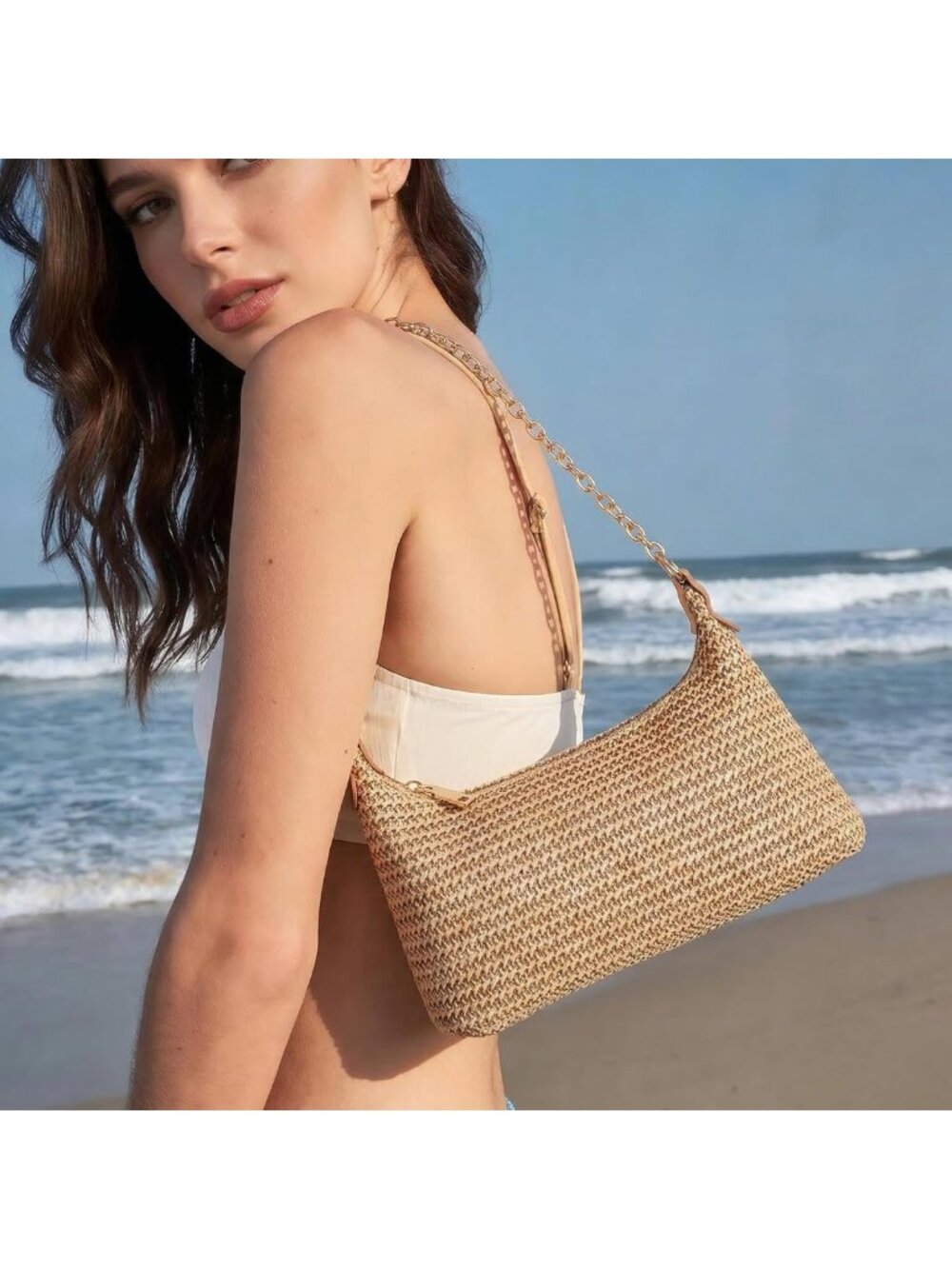 Stylish Summer Beach Bag for Women | Woven Straw Tote, Boho Crochet Handbag - Picture 3 of 8